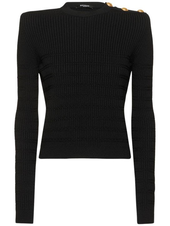 Balmain: Viscose rib knit crewneck sweater - women_0 | Luisa Via Roma