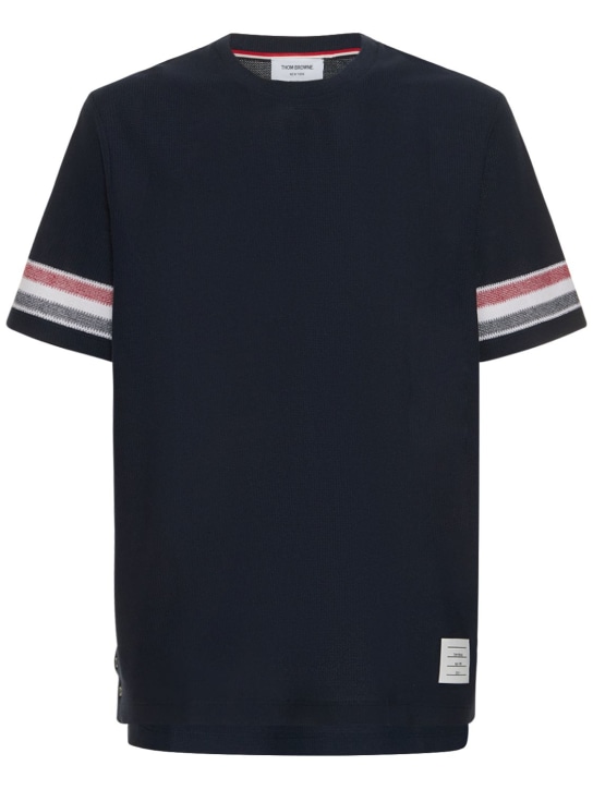 Thom Browne: T-shirt en jersey de coton texturé - men_0 | Luisa Via Roma