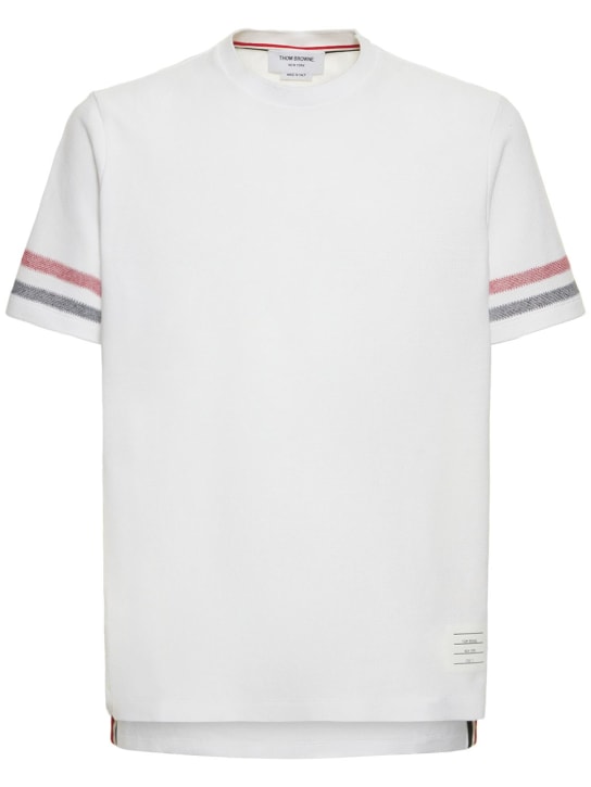 Thom Browne: T-shirt in jersey di cotone texturizzato - men_0 | Luisa Via Roma