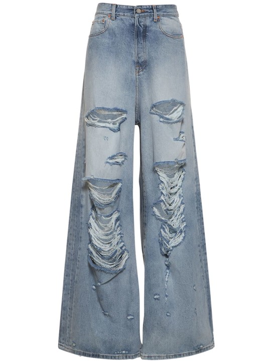 VETEMENTS: Destroyed baggy cotton denim jeans - men_0 | Luisa Via Roma