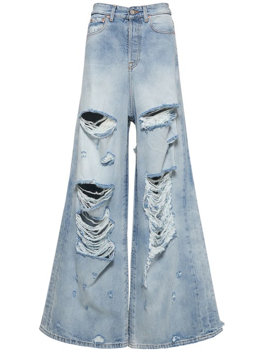 VETEMENTS: Destroyed baggy cotton denim jeans - Light Blue - women_0 | Luisa Via Roma