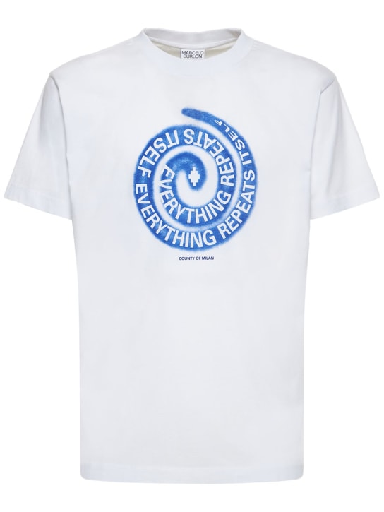 Marcelo Burlon County Of Milan: BEDRUCKTES T-SHIRT AUS BAUMWOLLJERSEY - Weiß/Blau - men_0 | Luisa Via Roma