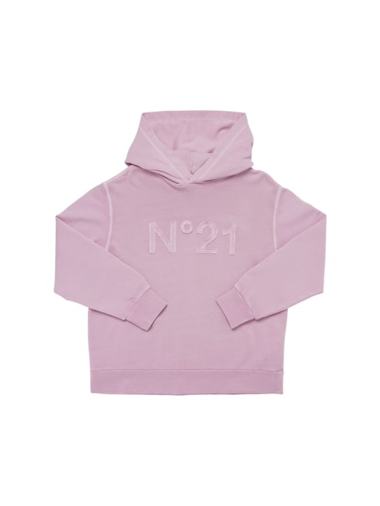 N°21: Cotton hoodie w/ logo patch - Pembe - kids-girls_0 | Luisa Via Roma