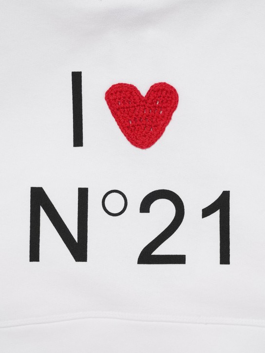 N°21: Sweat court en coton imprimé logo à capuche - Blanc - kids-girls_1 | Luisa Via Roma