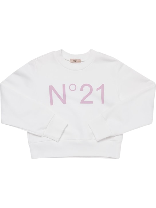N°21: Printed cotton crop sweatshirt - White - kids-girls_0 | Luisa Via Roma