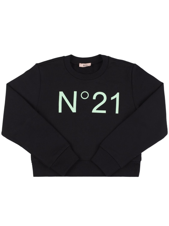N°21: Printed cotton crop sweatshirt - Black - kids-girls_0 | Luisa Via Roma