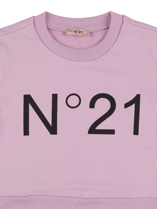 N°21: Printed cotton crop sweatshirt - Pink - kids-girls_1 | Luisa Via Roma