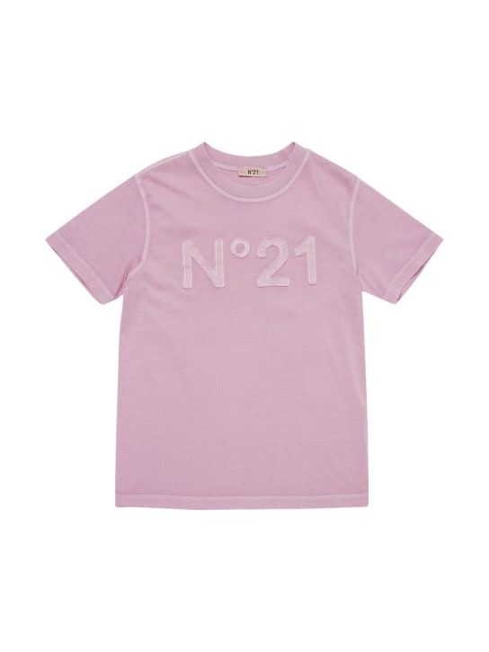 N°21: Logo贴片棉质T恤 - 粉色 - kids-girls_0 | Luisa Via Roma