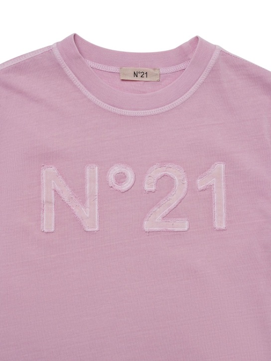 N°21: T-shirt en coton avec patch logo - Rose - kids-girls_1 | Luisa Via Roma