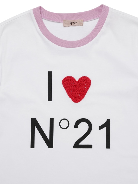 N°21: Logo print cotton jersey t-shirt w/patch - White - kids-girls_1 | Luisa Via Roma