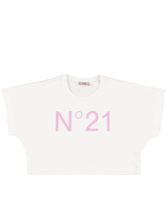 N°21: T-shirt court en jersey imprimé logo - Blanc - kids-girls_0 | Luisa Via Roma