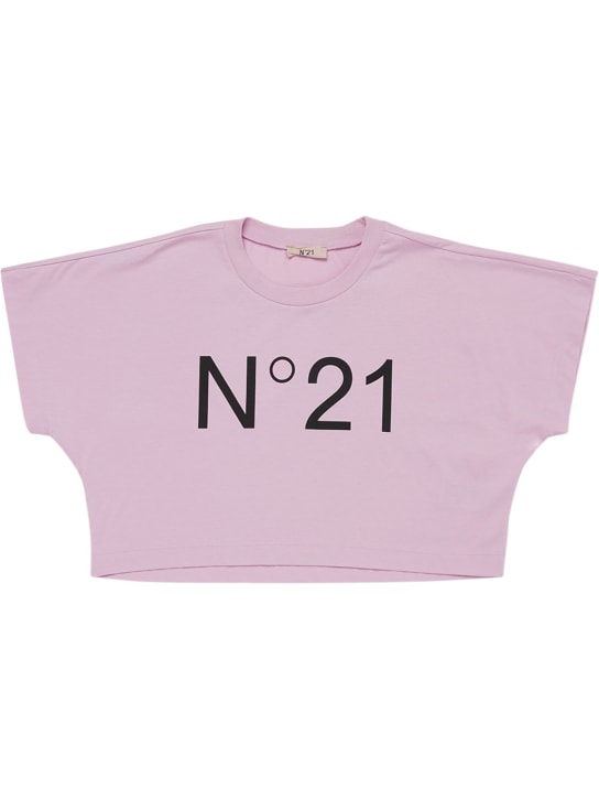 N°21: T-shirt court en jersey imprimé logo - Rose - kids-girls_0 | Luisa Via Roma