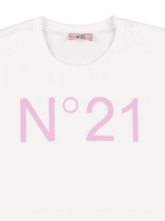 N°21: Logo print jersey cropped t-shirt - White - kids-girls_1 | Luisa Via Roma