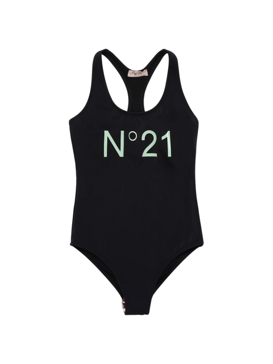 N°21: 로고 프린트 라이크라 원피스 수영복 - 블랙 - kids-girls_0 | Luisa Via Roma