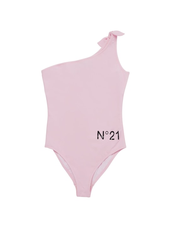 N°21: Logo print Lycra one piece swimsuit - Pink - kids-girls_0 | Luisa Via Roma