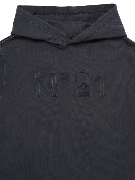 N°21: Sweat-shirt en coton à capuche avec patch logo - Gris Foncé - kids-boys_1 | Luisa Via Roma
