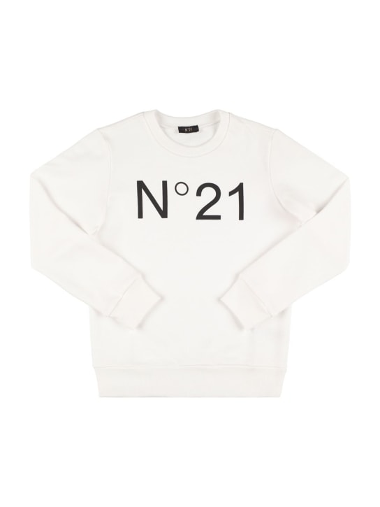 N°21: Logo printed cotton sweatshirt - White - kids-girls_0 | Luisa Via Roma