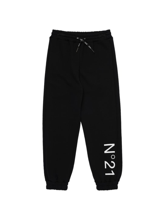 N°21: Pantaloni in felpa di cotone con logo - Nero - kids-boys_0 | Luisa Via Roma