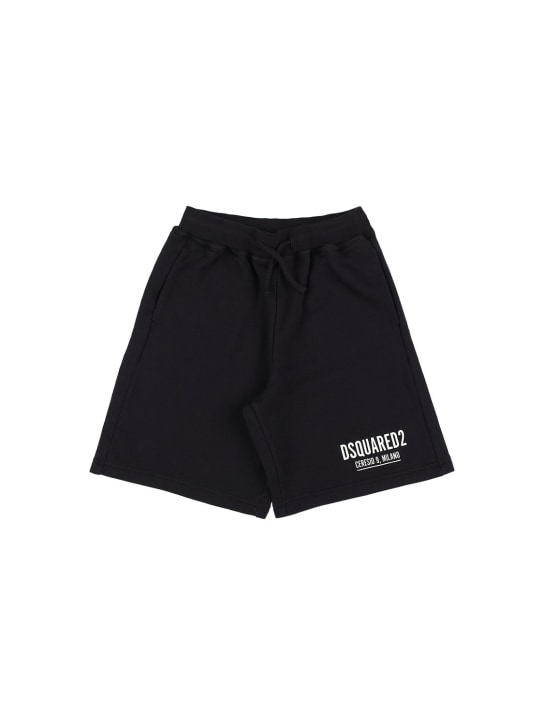 Dsquared2: Logo print cotton sweat shorts - Black - kids-boys_0 | Luisa Via Roma