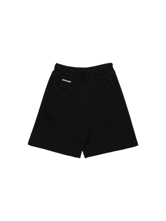 Dsquared2: Logo print cotton sweat shorts - Black - kids-girls_0 | Luisa Via Roma