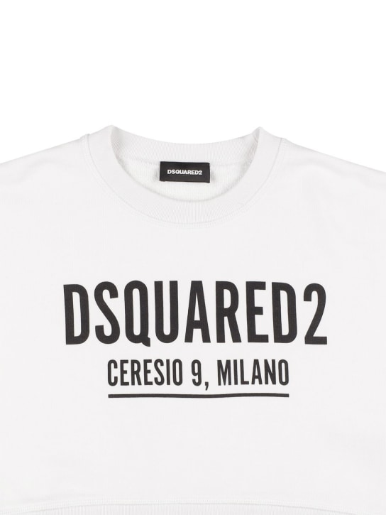 Dsquared2: Sweat-shirt en coton à logo caoutchouté - Blanc - kids-girls_1 | Luisa Via Roma
