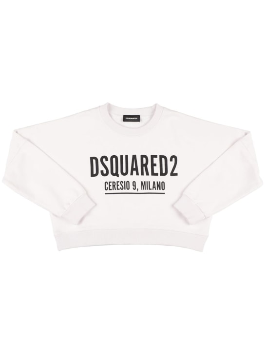 Dsquared2: Sweat-shirt en coton à logo caoutchouté - Blanc - kids-girls_0 | Luisa Via Roma