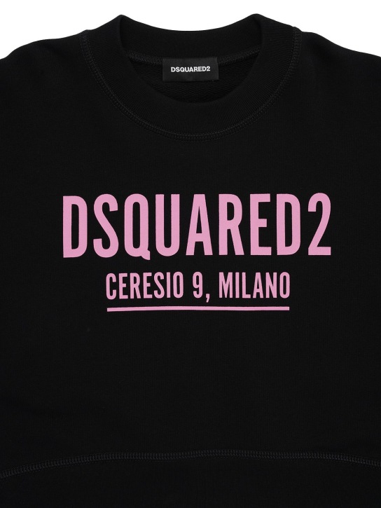 Dsquared2: Sweat-shirt en coton à logo caoutchouté - Noir - kids-girls_1 | Luisa Via Roma