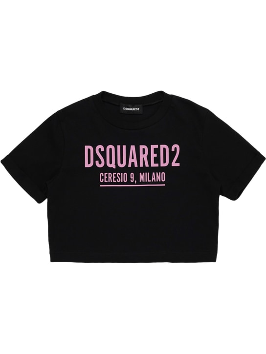 Dsquared2: コットンクロップドTシャツ - ブラック - kids-girls_0 | Luisa Via Roma