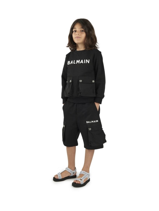 Balmain: Logo print tech sandals - White/Black - kids-boys_1 | Luisa Via Roma