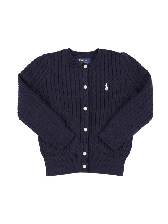 Polo Ralph Lauren: Cardigan in maglia di cotone a trecce con logo - kids-girls_0 | Luisa Via Roma