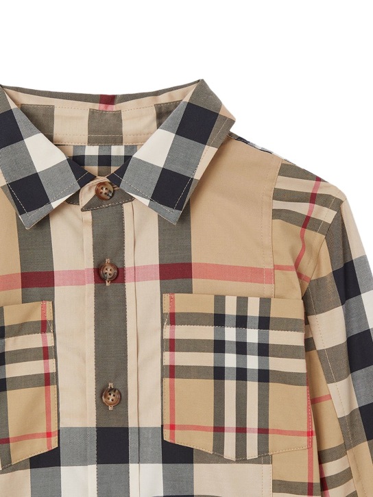 Burberry: Camisa de algodón popelina con estampado - Beige/Negro - kids-boys_1 | Luisa Via Roma