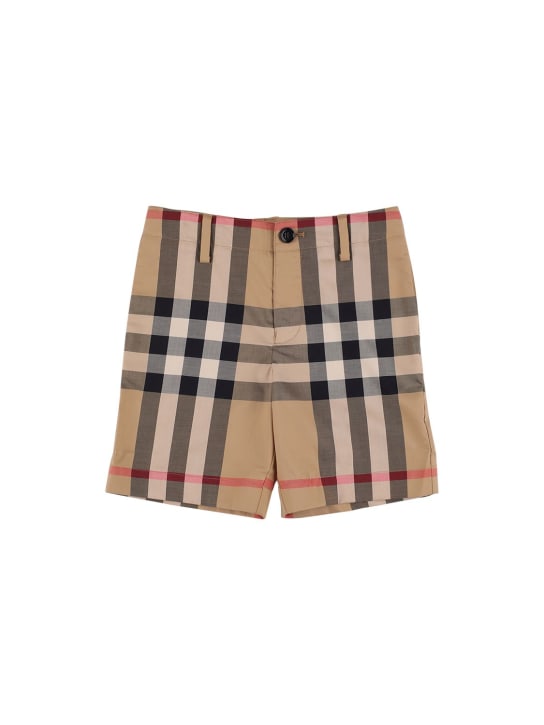 Burberry: Check print cotton shorts - Beige/Black - kids-boys_0 | Luisa Via Roma