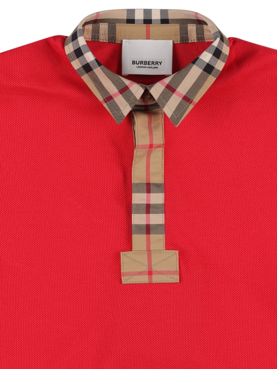 Burberry: Piqué cotton polo shirt w/ Check inserts - Red - kids-boys_1 | Luisa Via Roma