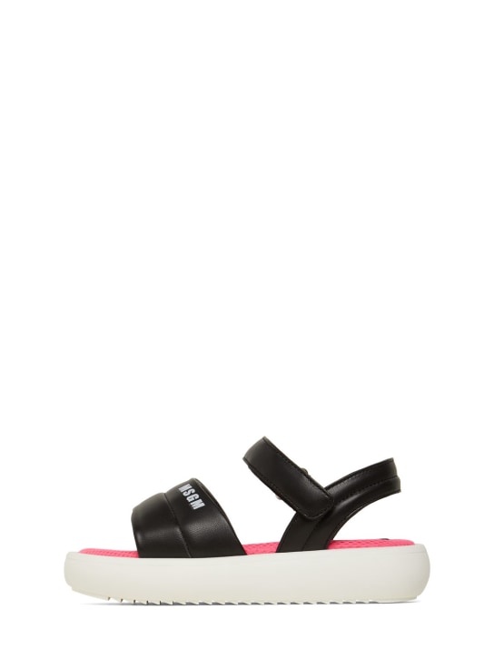 MSGM: Logo print leather strap sandals - Black - kids-girls_0 | Luisa Via Roma