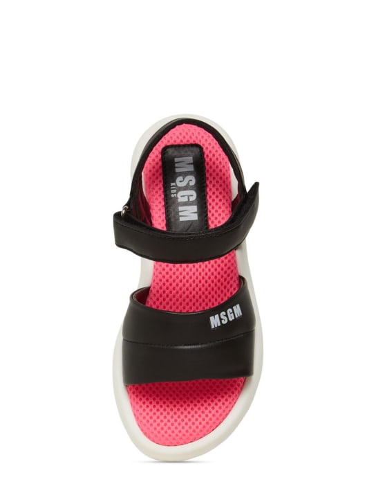 MSGM: Logo print leather strap sandals - Black - kids-girls_1 | Luisa Via Roma