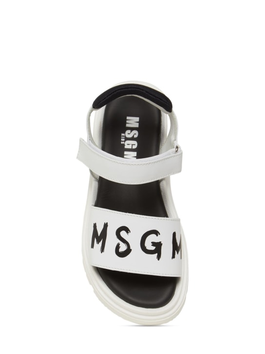 MSGM: Logo print leather strap sandals - White/Black - kids-boys_1 | Luisa Via Roma