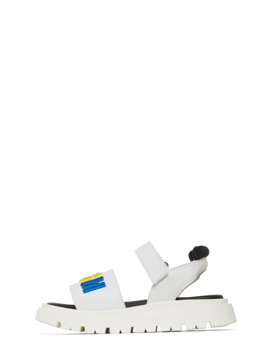 MSGM: Embroidered logo leather strap sandals - White - kids-boys_0 | Luisa Via Roma