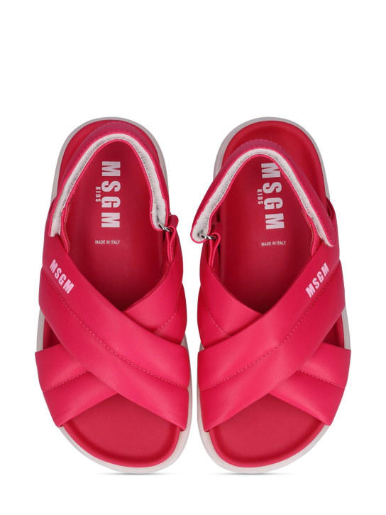 MSGM: Logo print leather sandals - Fuchsia - kids-girls_1 | Luisa Via Roma