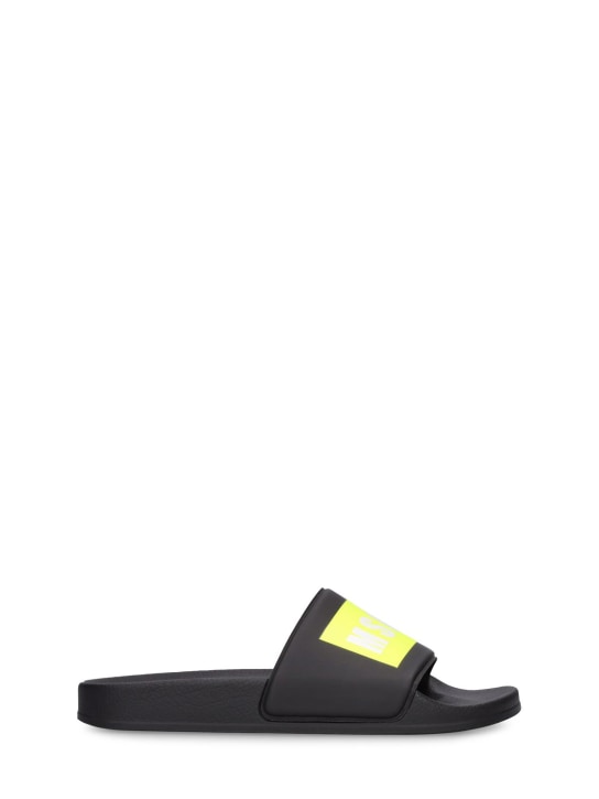 MSGM: Logo print rubber slide sandals - Black - kids-girls_0 | Luisa Via Roma