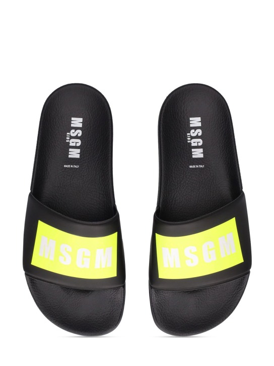 MSGM: Logo print rubber slide sandals - Black - kids-girls_1 | Luisa Via Roma