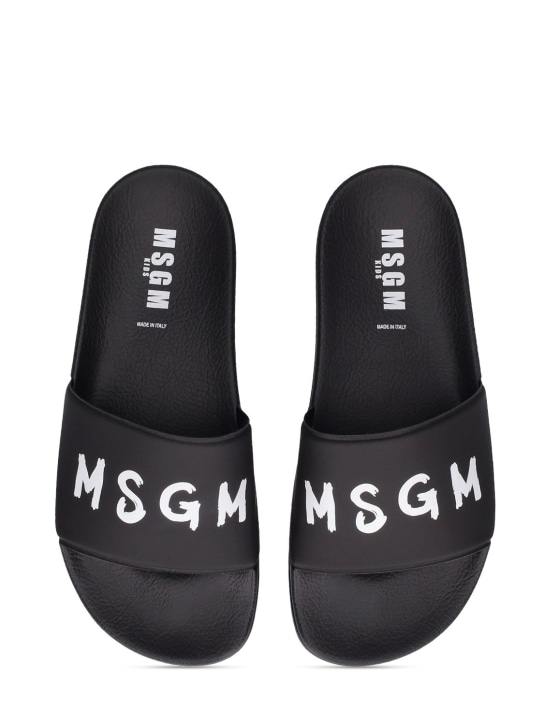 MSGM: Logo印花橡胶凉拖 - 黑色/白色 - kids-boys_1 | Luisa Via Roma