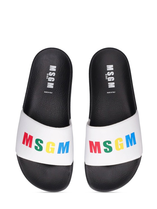 MSGM: Gummi-Sandalen mit gesticktem Logo - Weiß/Schwarz - kids-girls_1 | Luisa Via Roma