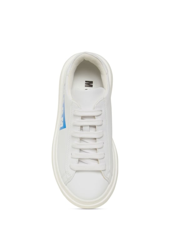 MSGM: Logo print leather lace-up sneakers - White - kids-boys_1 | Luisa Via Roma