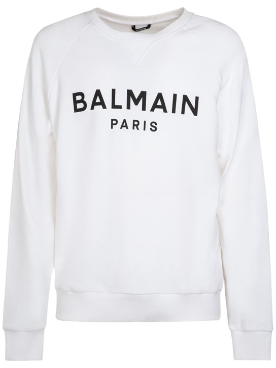 Balmain: Logo印花卫衣 - 白色/黑色 - men_0 | Luisa Via Roma