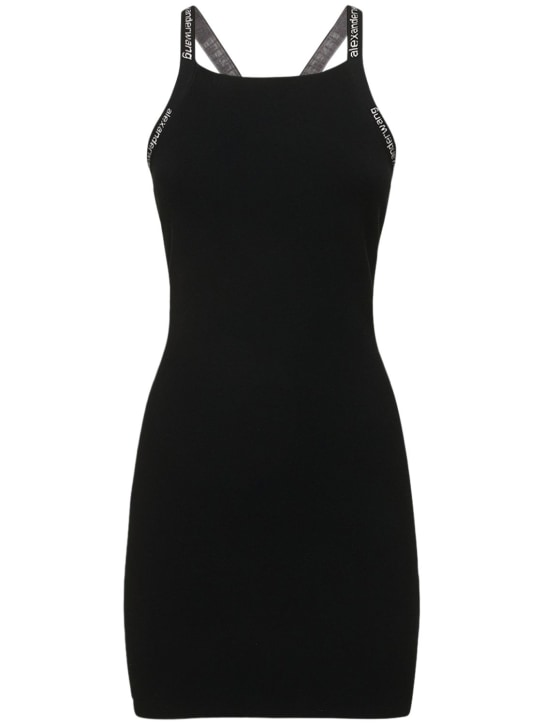 Alexander Wang: Stretch viscose mini dress w/logo detail - Black - women_0 | Luisa Via Roma