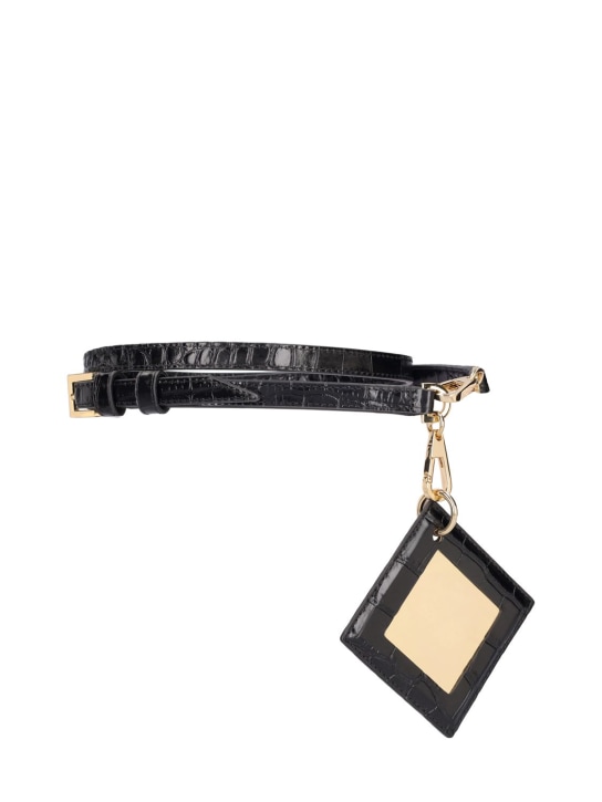 Tory Burch: Cinturón de piel con hebilla logo 1,3cm - Negro/Dorado - women_0 | Luisa Via Roma