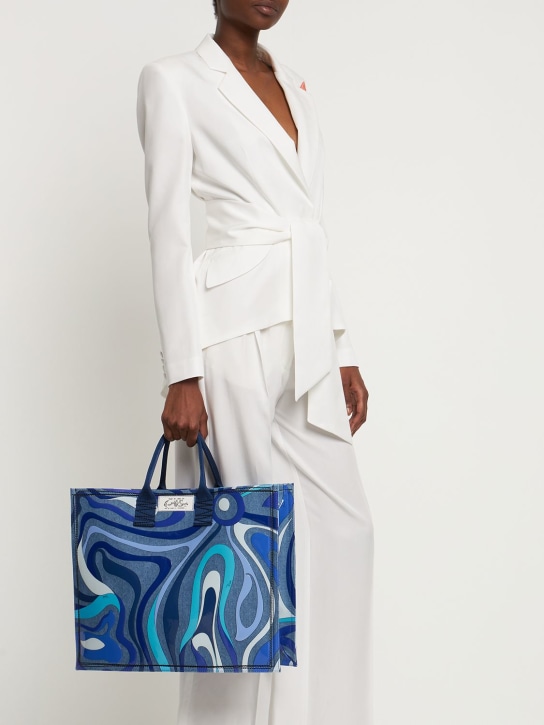 Pucci: Printed denim tote bag - Blue - women_1 | Luisa Via Roma
