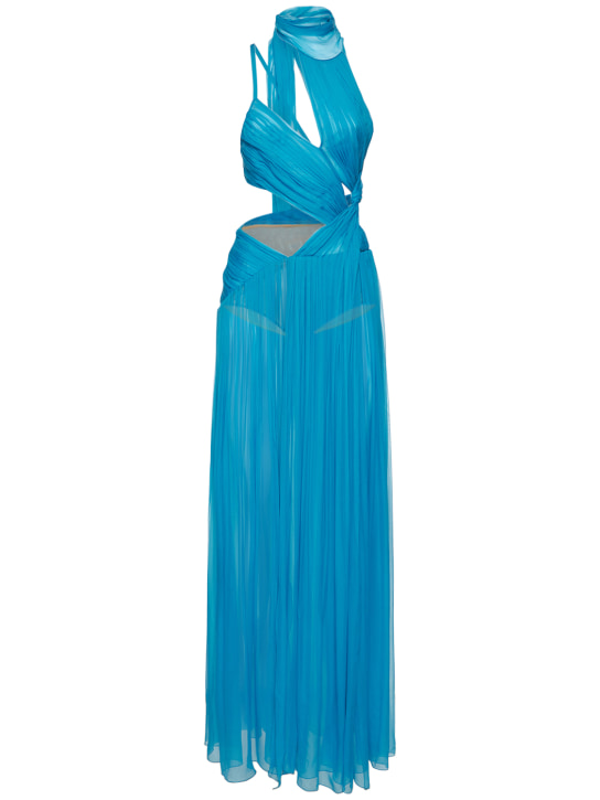 Alberta Ferretti: Silk chiffon cutout gown - Blue - women_0 | Luisa Via Roma