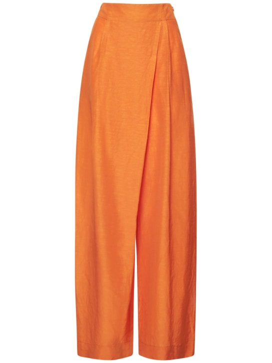 Alberta Ferretti: Twill high waist wide pants - Orange - women_0 | Luisa Via Roma