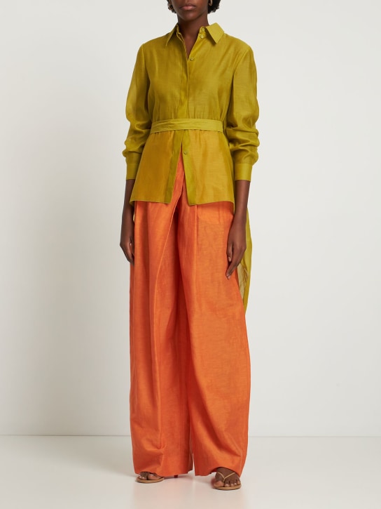 Alberta Ferretti: Twill high waist wide pants - Orange - women_1 | Luisa Via Roma